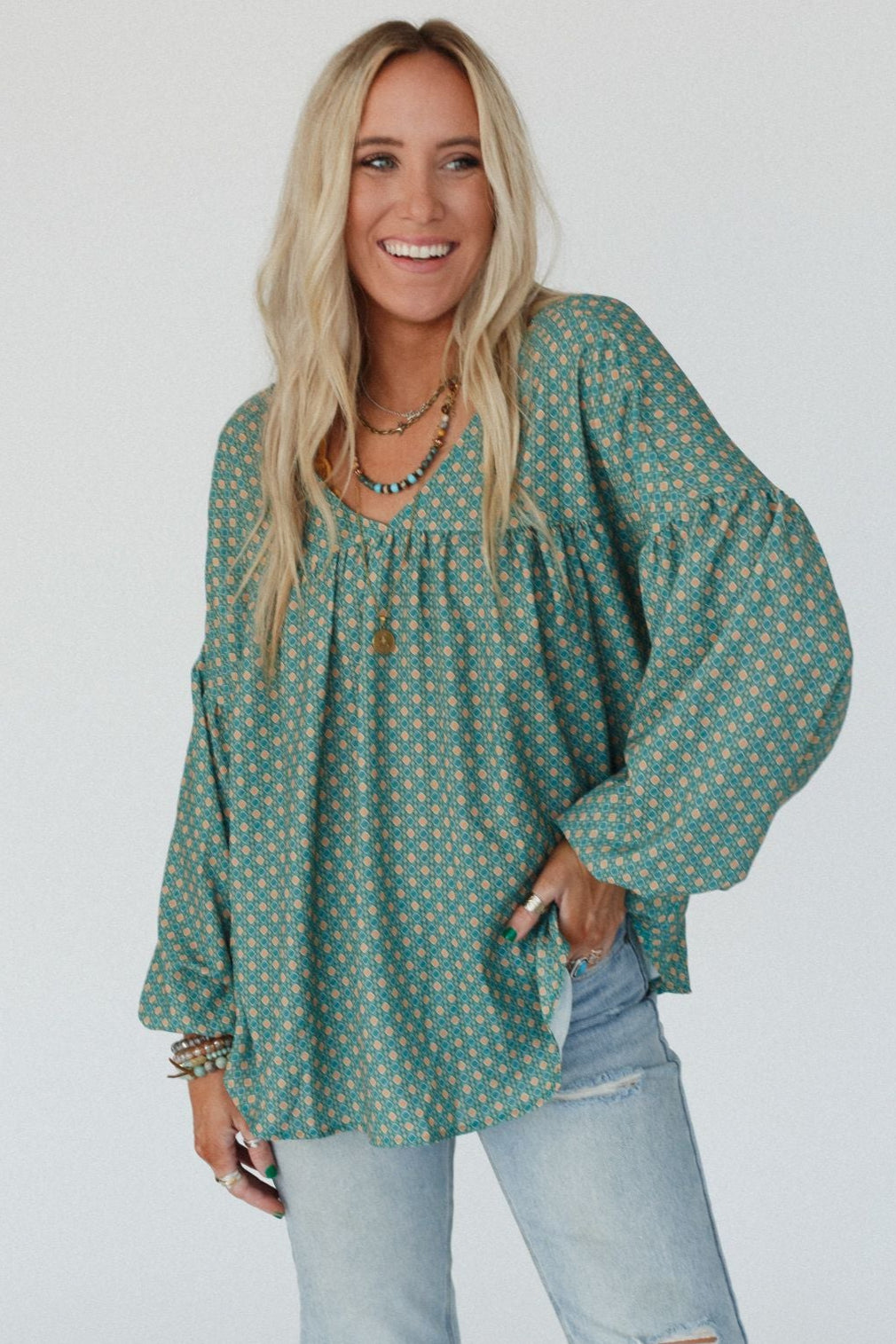 The Nest Kendrix Printed Top - Teal