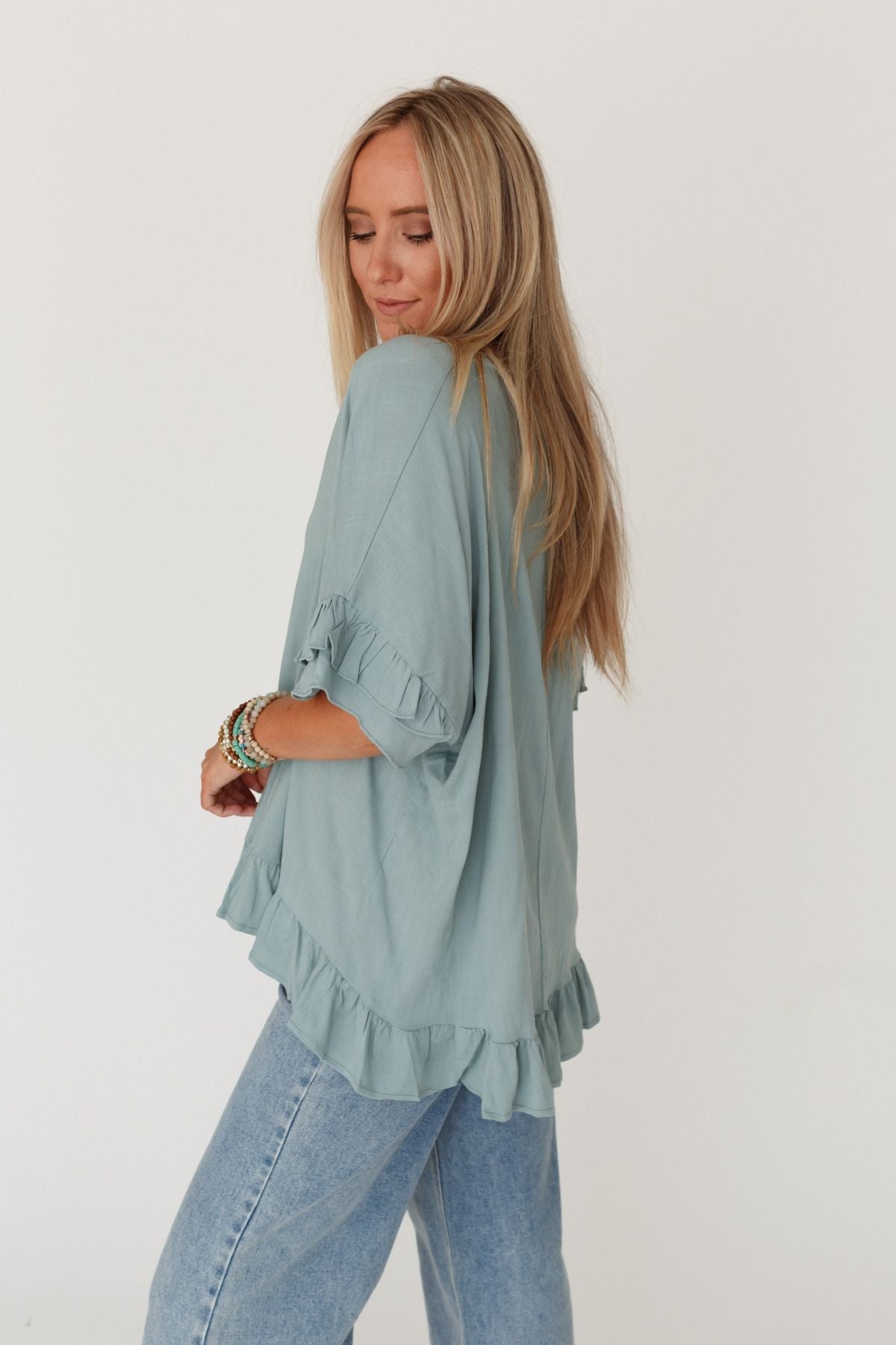 The Nest Let Me Be Ruffled Top - Beach Glass